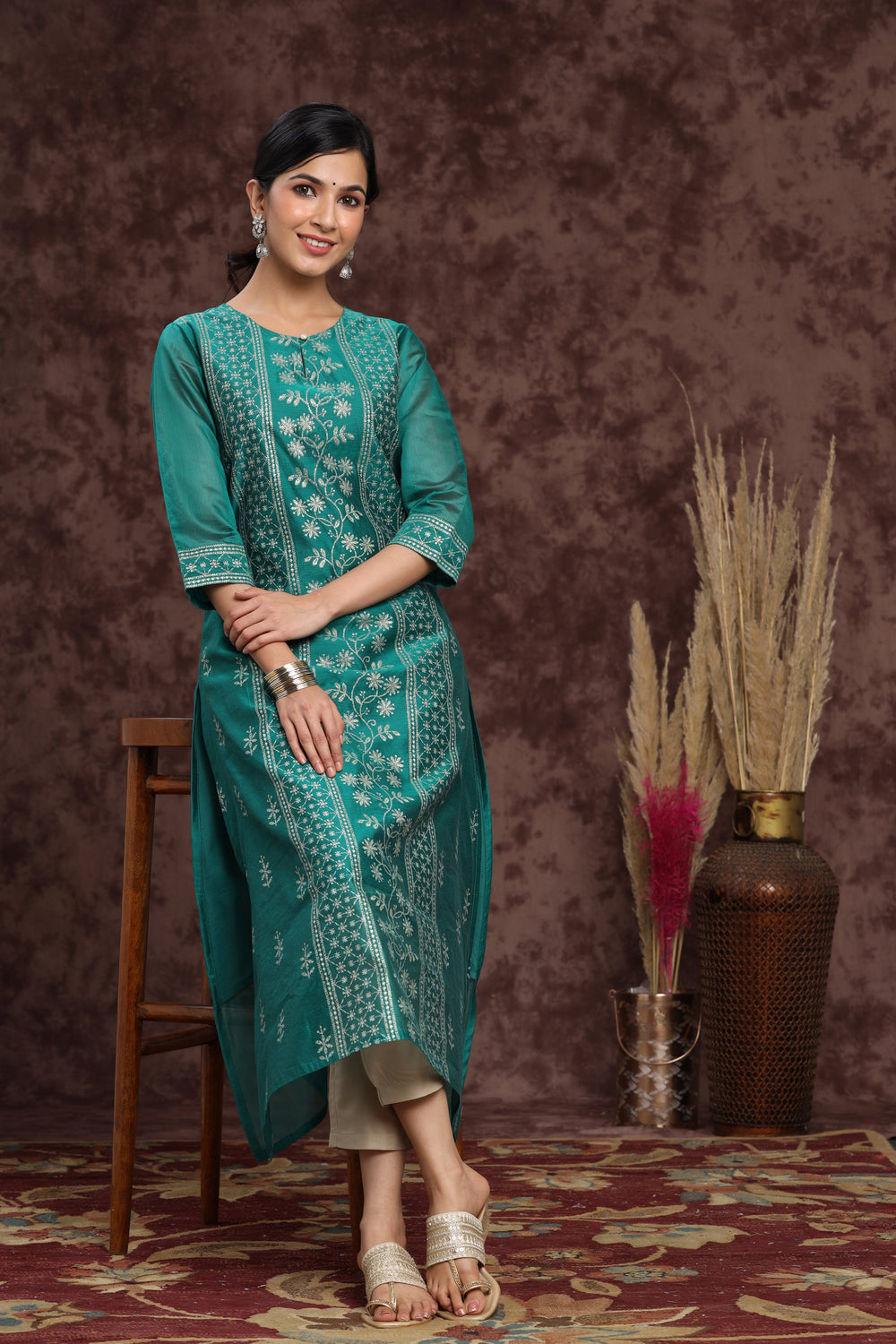 Juniper Women's Ramagreen Modal Chanderi Printed Straight Kurta - Distacart
