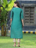 Juniper Womens Ramagreen Modal Chanderi Foil Printed Straight Kurta - Distacart