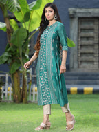 Juniper Womens Ramagreen Modal Chanderi Foil Printed Straight Kurta - Distacart