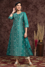 Juniper Women's Ramagreen Modal Chanderi Printed Straight Kurta - Distacart