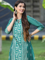 Juniper Womens Ramagreen Modal Chanderi Foil Printed Straight Kurta - Distacart