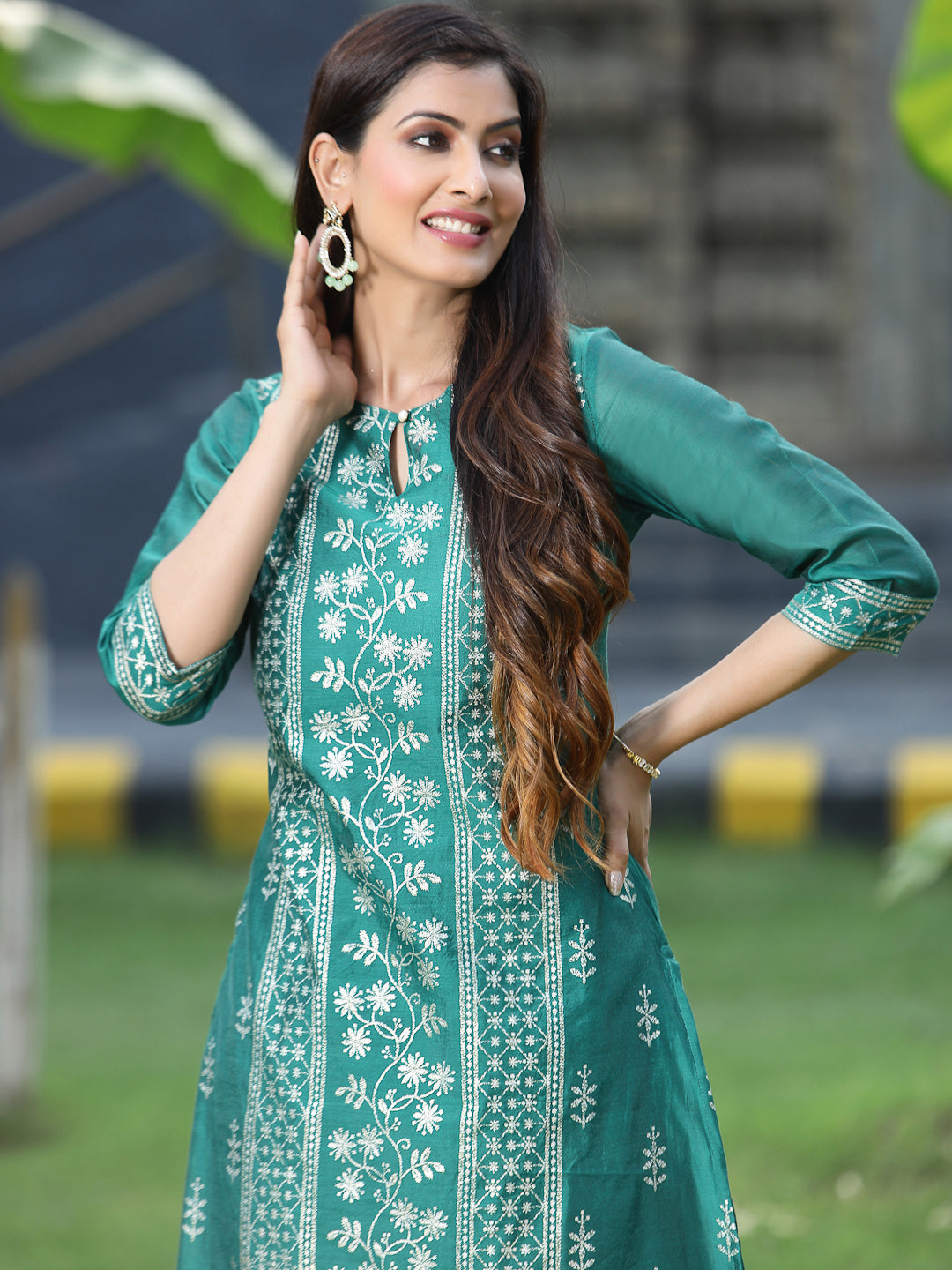 Juniper Womens Ramagreen Modal Chanderi Foil Printed Straight Kurta - Distacart