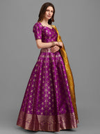 Lorenvalley Fashion Purple Brocade Fabric Lehenga & Unstitched Blouse With Dupatta