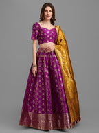 Lorenvalley Fashion Purple Brocade Fabric Lehenga & Unstitched Blouse With Dupatta