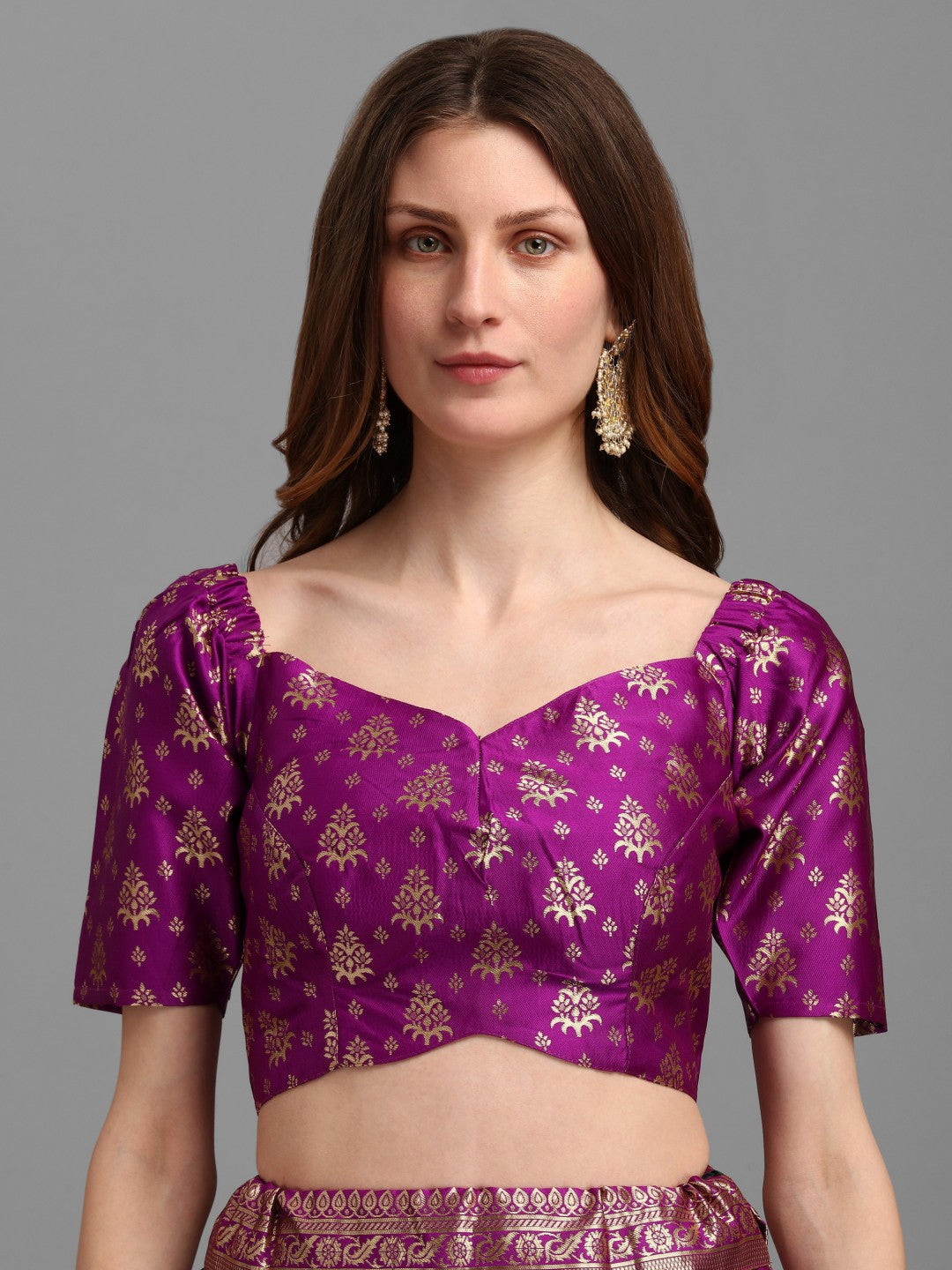 Lorenvalley Fashion Purple Brocade Fabric Lehenga & Unstitched Blouse With Dupatta