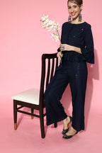 Juniper Womens Navyblue Rayon Embellished Peplum Clothing Set - Distacart