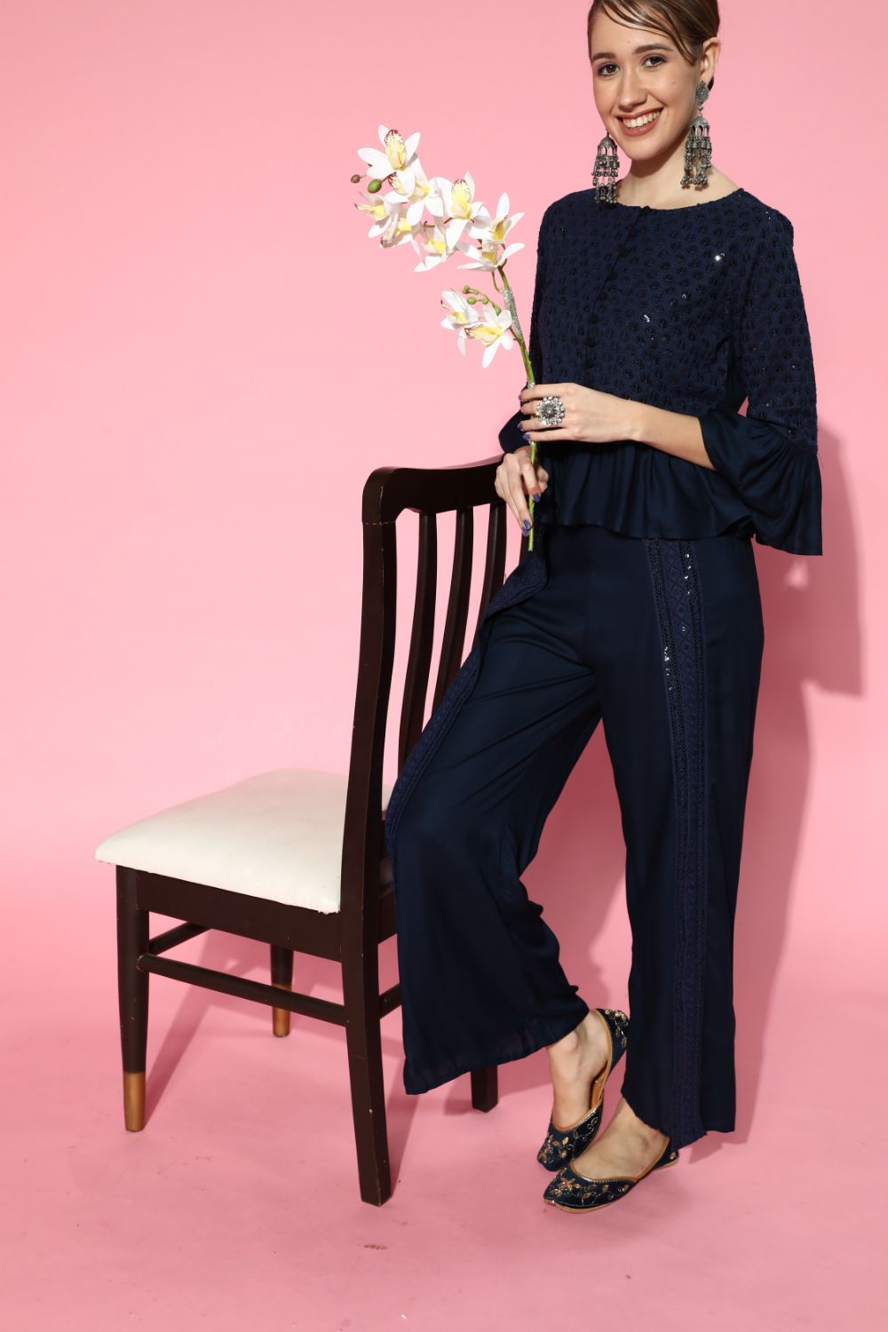 Juniper Womens Navyblue Rayon Embellished Peplum Clothing Set - Distacart
