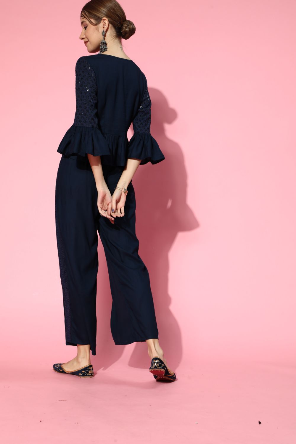 Juniper Womens Navyblue Rayon Embellished Peplum Clothing Set - Distacart
