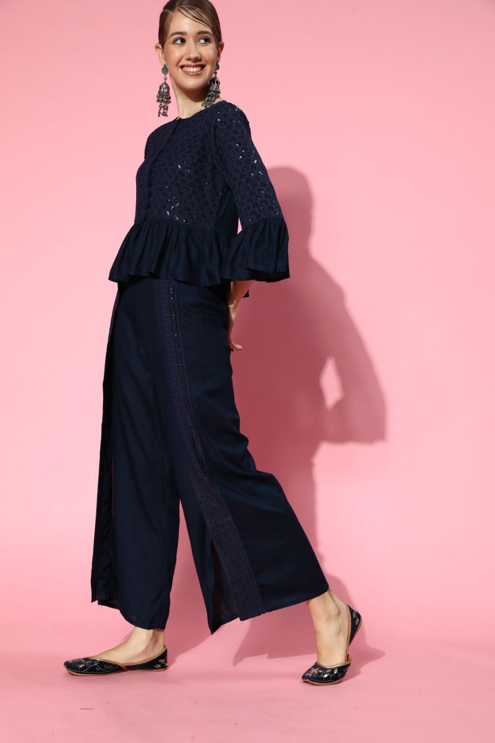 Juniper Womens Navyblue Rayon Embellished Peplum Clothing Set - Distacart