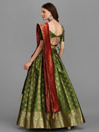 Lorenvalley Fashion Mahendi Brocade Fabric Lehenga & Unstitched Blouse With Dupatta