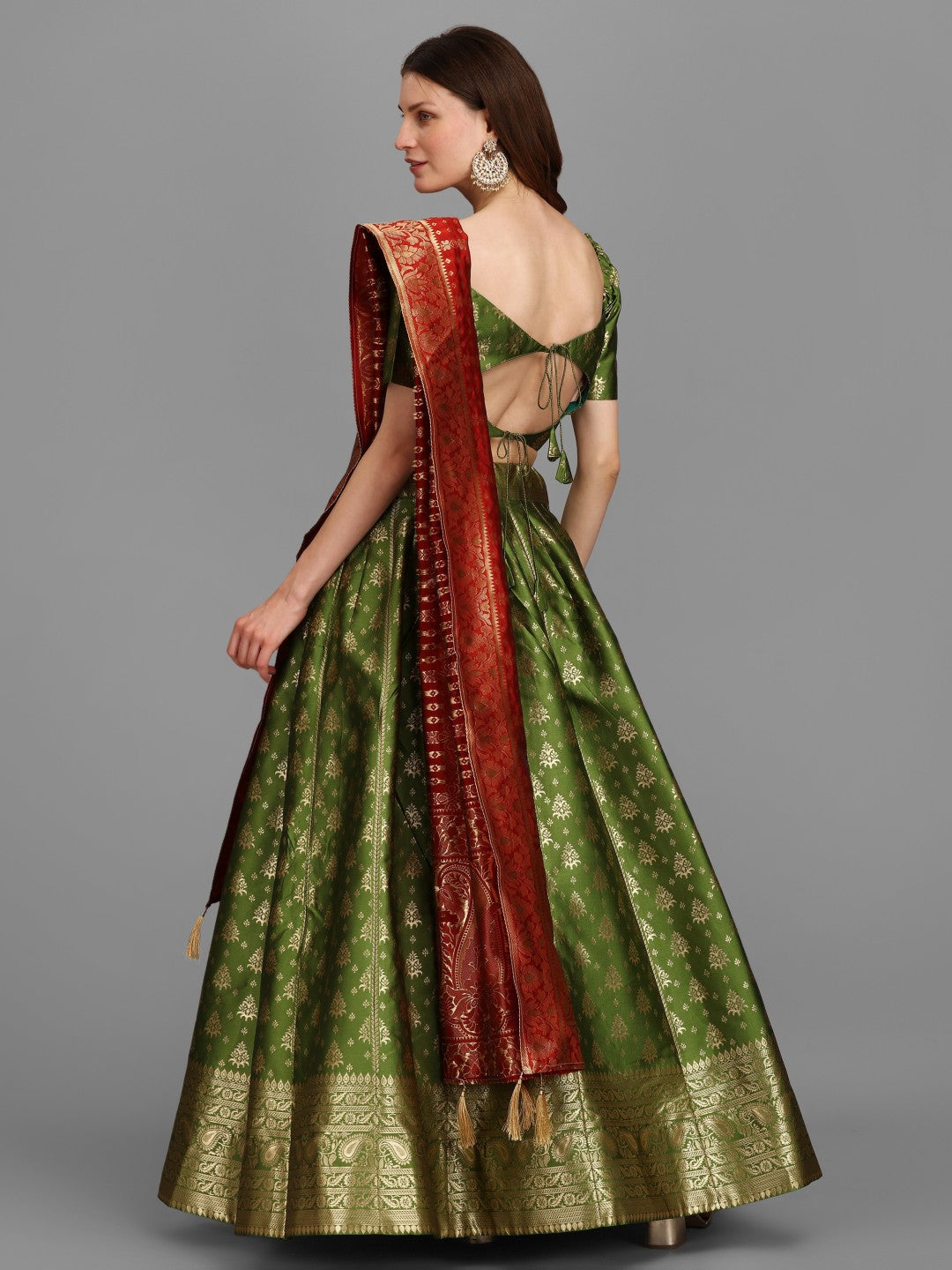 Lorenvalley Fashion Mahendi Brocade Fabric Lehenga & Unstitched Blouse With Dupatta
