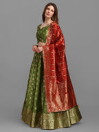 Lorenvalley Fashion Mahendi Brocade Fabric Lehenga & Unstitched Blouse With Dupatta