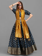 Lorenvalley Fashion Rama Brocade Fabric Lehenga & Unstitched Blouse With Dupatta