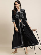 Juniper Women Black Rayon Printed Jacket Style Kurta Sets - Distacart