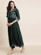 Juniper Womens Jadegreen Rayon Ethnic Printed Jacket Style Kurta Pant Set - Distacart