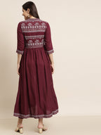 Juniper Women Maroon Rayon Printed Jacket Style Kurta Sets - Distacart