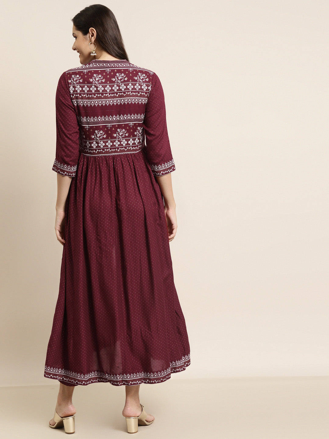 Juniper Women Maroon Rayon Printed Jacket Style Kurta Sets - Distacart