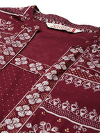 Juniper Women Maroon Rayon Printed Jacket Style Kurta Sets - Distacart