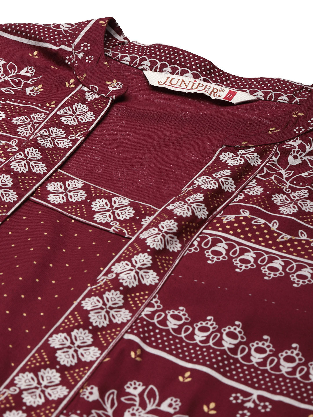 Juniper Women Maroon Rayon Printed Jacket Style Kurta Sets - Distacart