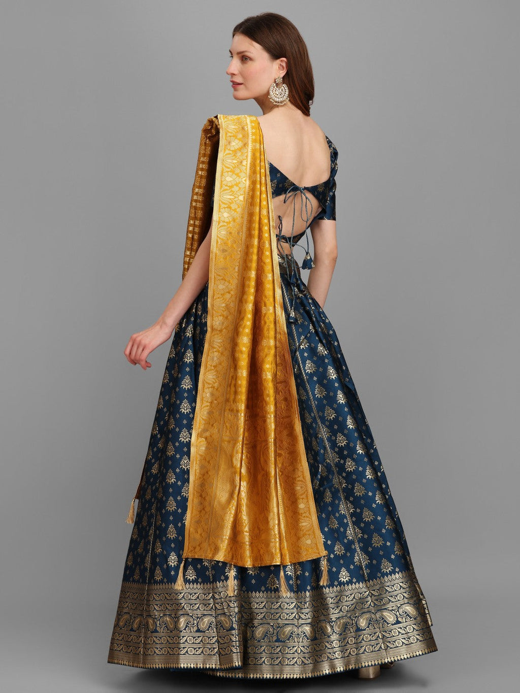 Lorenvalley Fashion Rama Brocade Fabric Lehenga & Unstitched Blouse With Dupatta