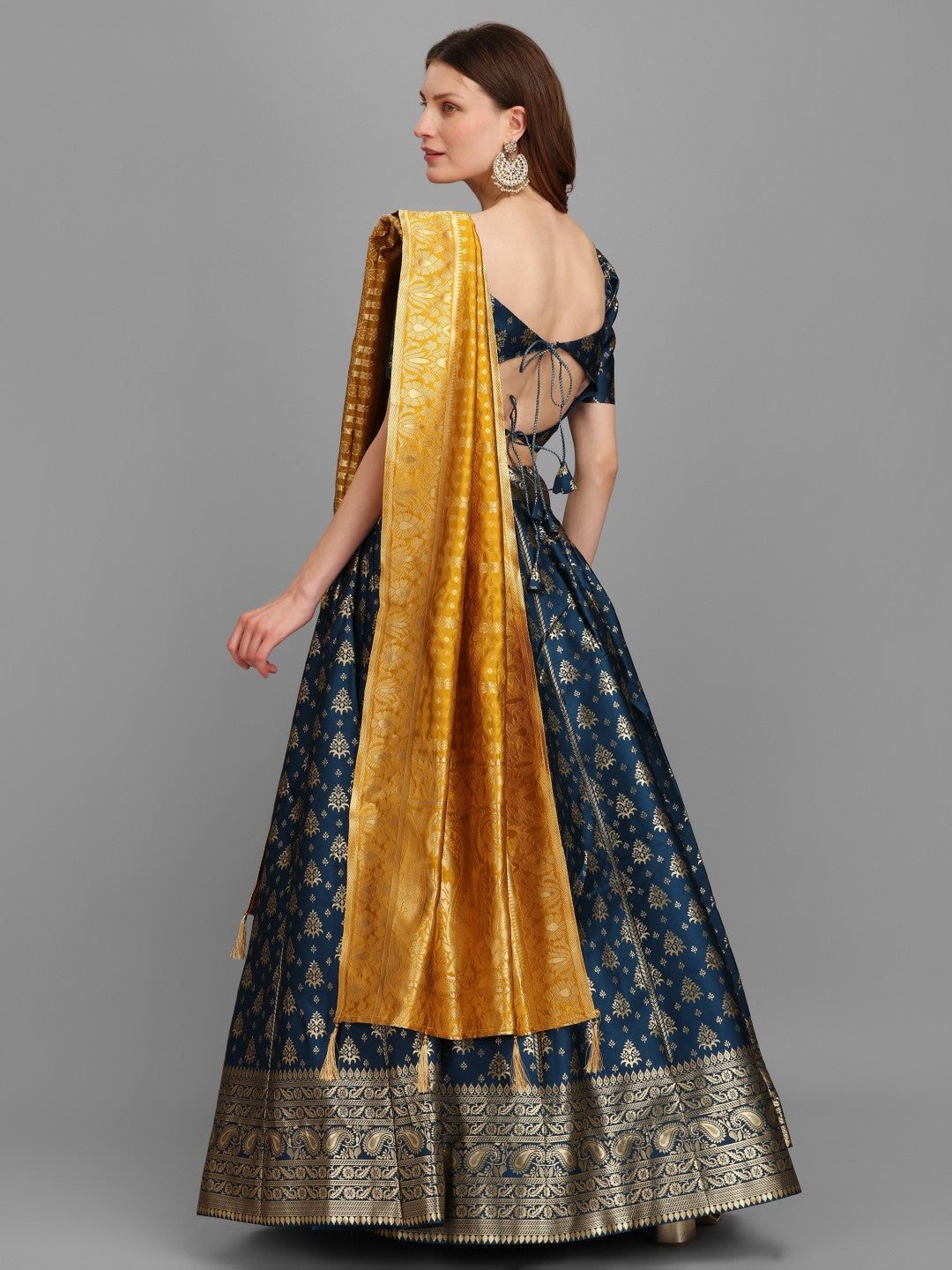 Lorenvalley Fashion Rama Brocade Fabric Lehenga & Unstitched Blouse With Dupatta