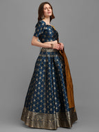 Lorenvalley Fashion Rama Brocade Fabric Lehenga & Unstitched Blouse With Dupatta