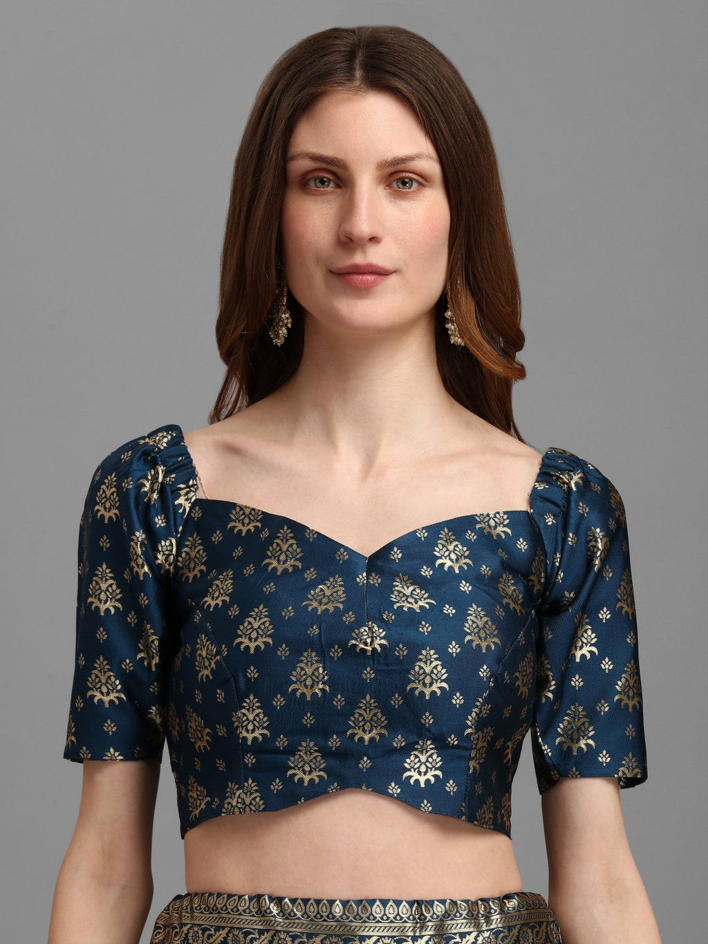 Lorenvalley Fashion Rama Brocade Fabric Lehenga & Unstitched Blouse With Dupatta