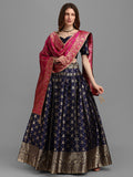 Lorenvalley Fashion Blue Brocade Fabric Lehenga & Unstitched Blouse With Dupatta