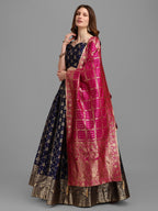 Lorenvalley Fashion Blue Brocade Fabric Lehenga & Unstitched Blouse With Dupatta