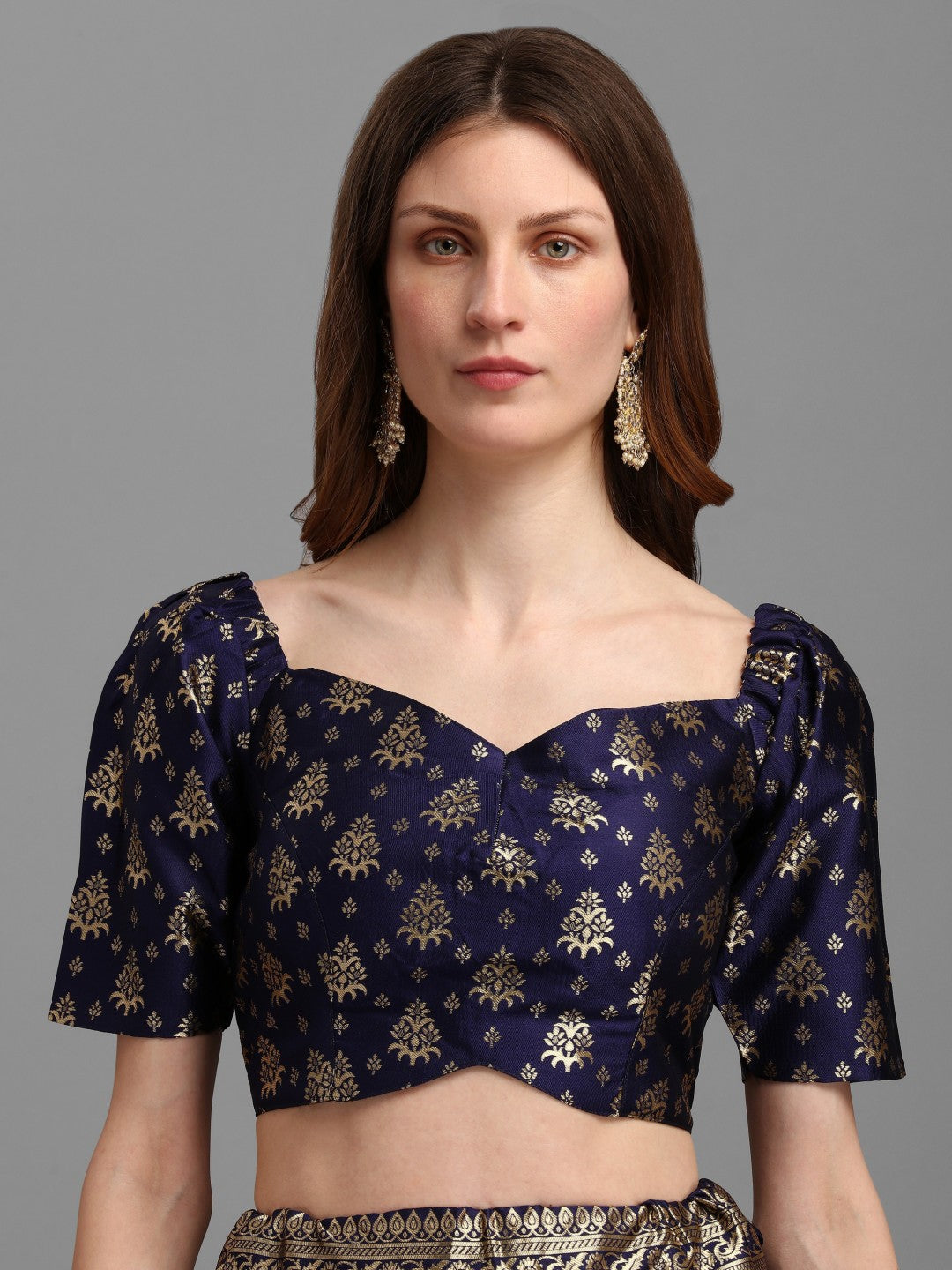 Lorenvalley Fashion Blue Brocade Fabric Lehenga & Unstitched Blouse With Dupatta