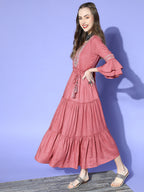 Juniper Women Rosepink Rayon Lurex Embroidered Tiered Dress - Distacart