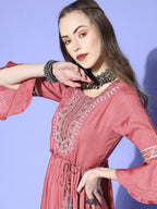 Juniper Women Rosepink Rayon Lurex Embroidered Tiered Dress - Distacart