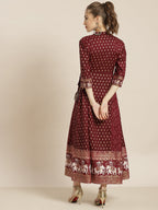 Juniper Womens Wine Rayon Ethnic Motif Foil Printed Festive Flared Maxi Dress - Distacart