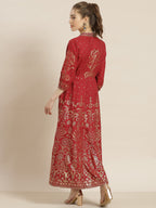 Juniper Womens Maroon Rayon Foil Printed Kalidar Maxi Dress With Mirror Embroidery - Distacart