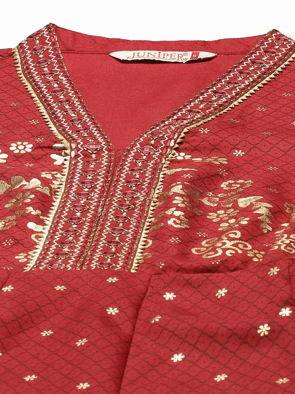 Juniper Womens Maroon Rayon Foil Printed Kalidar Maxi Dress With Mirror Embroidery - Distacart