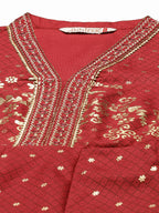 Juniper Womens Maroon Rayon Foil Printed Kalidar Maxi Dress With Mirror Embroidery - Distacart