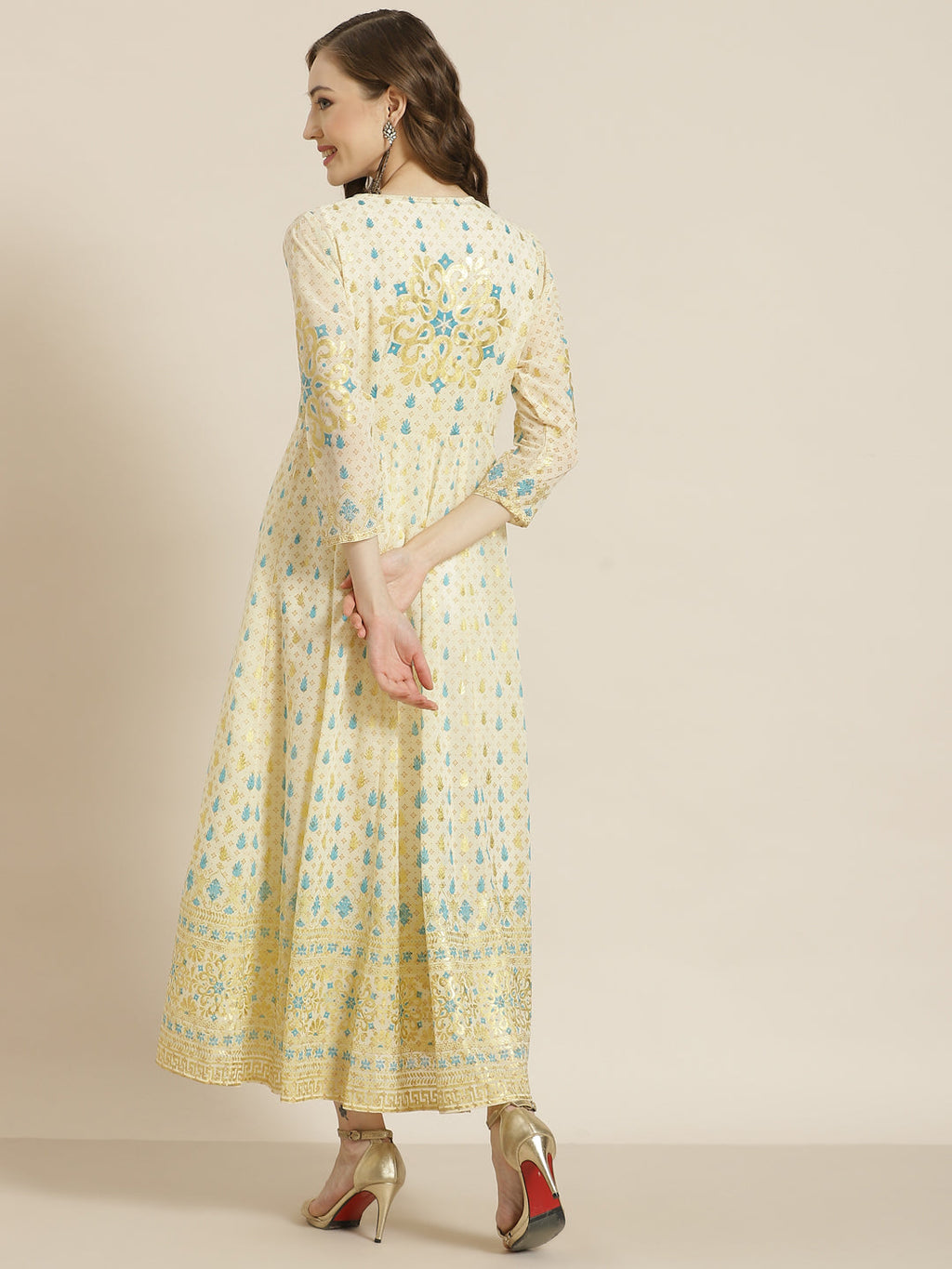 Juniper Women Ivory Georgette Printed Jacket Style Dress - Distacart