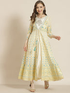 Juniper Women Ivory Georgette Printed Jacket Style Dress - Distacart
