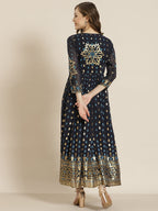 Juniper Women Navyblue Georgette Printed Jacket Style Dress - Distacart