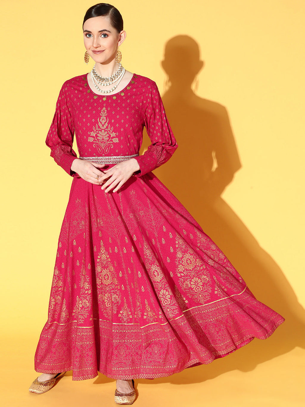 Juniper Women Fuchsia Rayon Printed Flared Dress - Distacart
