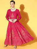 Juniper Women Fuchsia Rayon Printed Flared Dress - Distacart