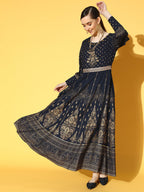 Juniper Women Navyblue Rayon Printed Flared Dress - Distacart