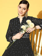 Juniper Women Black Georgette Printed Flared Dress - Distacart