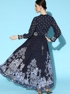 Juniper Women Indigo Georgette Printed Flared Dress - Distacart