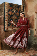 Juniper Women Wine Georgette Printed Flared Dress - Distacart