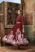 Juniper Women Wine Georgette Printed Flared Dress - Distacart