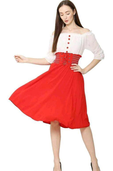 PAVONINE Red Color Kansai Midi For Girls