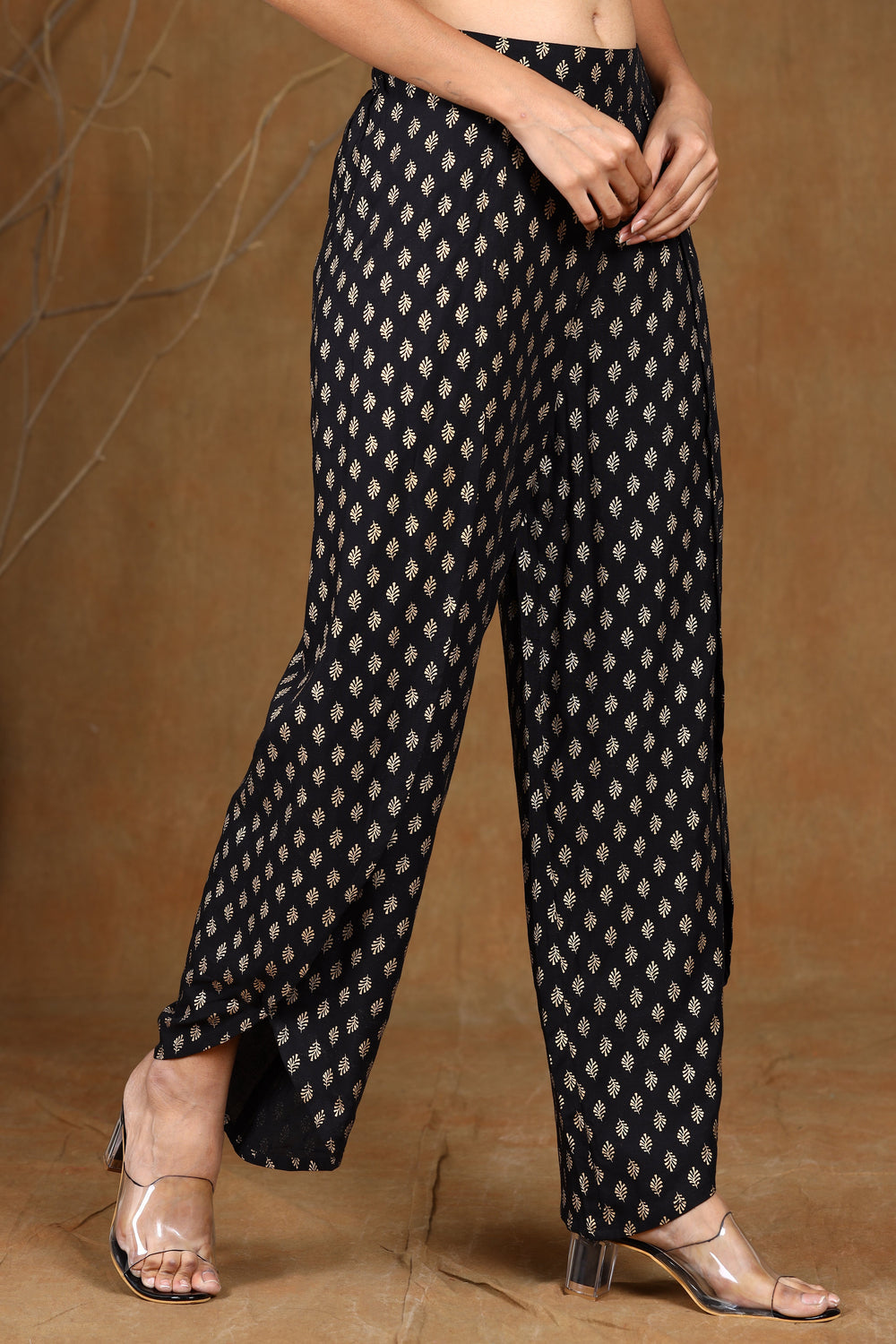 Juniper Women's Black Rayon Printed Tulip Dhoti Pant - Distacart