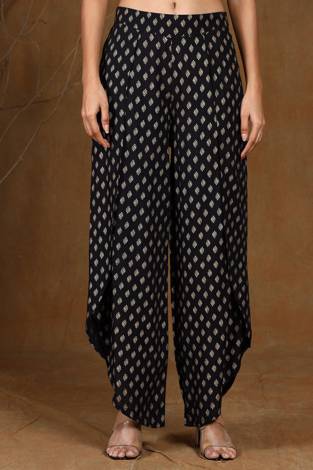 Juniper Women's Black Rayon Printed Tulip Dhoti Pant - Distacart