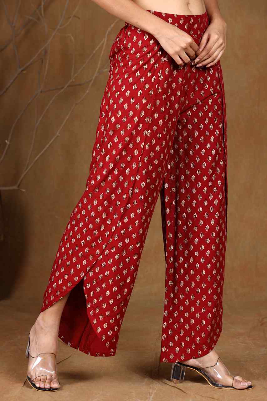 Juniper Women's Maroon Rayon Printed Tulip Dhoti Pant - Distacart